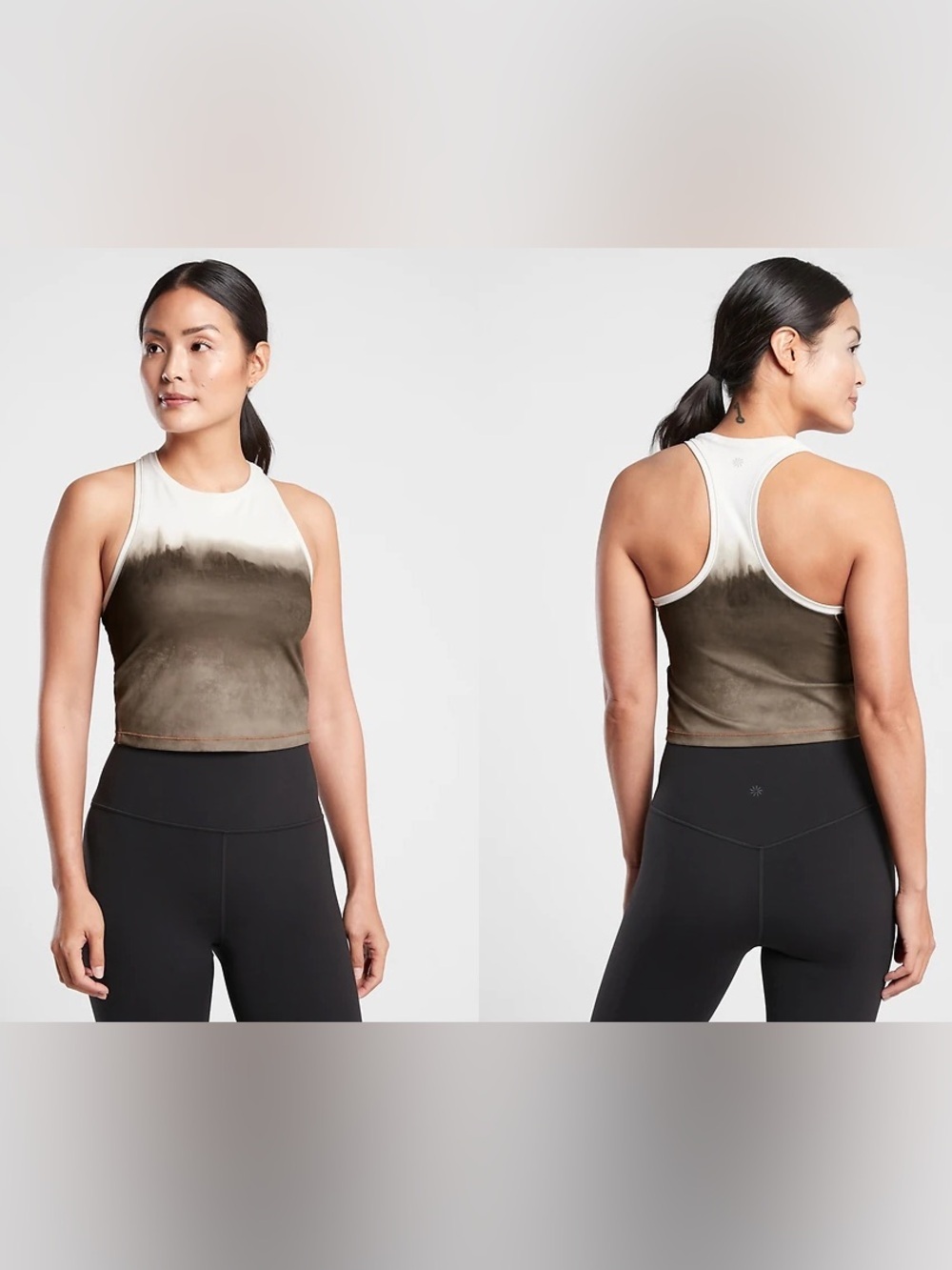 Athleta High Neck Crop Tank XS Taupe Ombre Racerback Yoga Athletic Workout Top